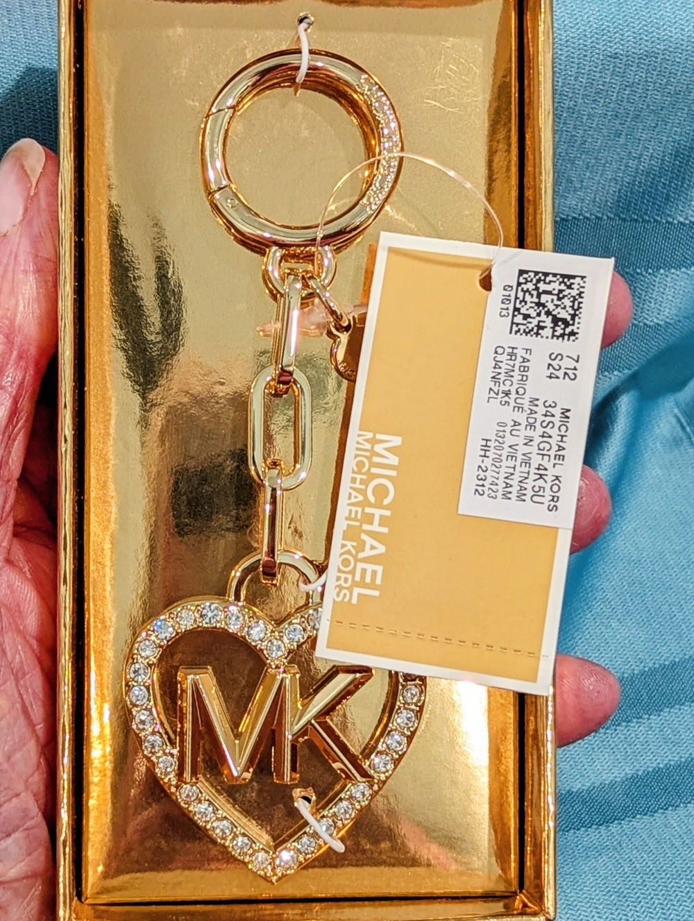 🆕 MICHAEL KORS Heart Pavé 18k Gold Plated Key Chain Charm - Picture 6 of 9